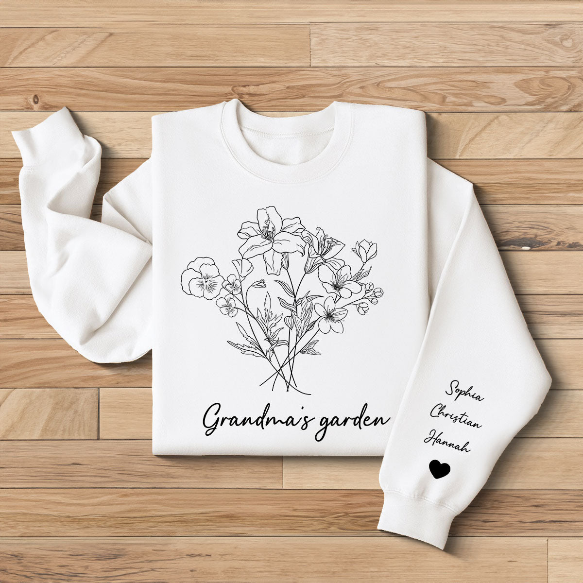 Custom Birth Month Flower Bouquet Grandma Garden Gift Personalized Sleeved Printed Sweatshirt