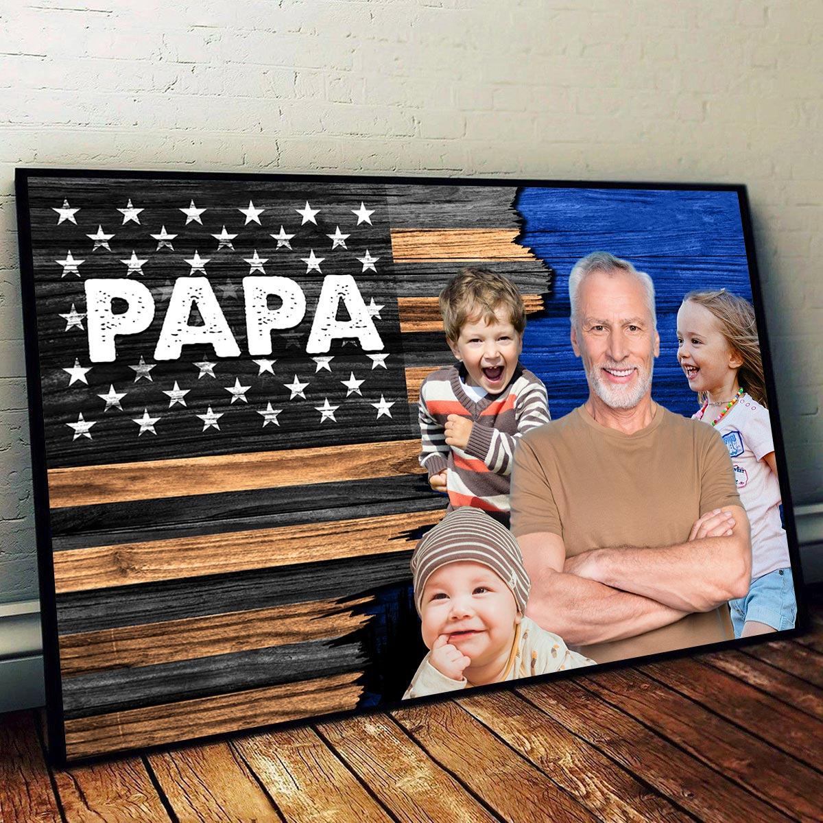 Dad Grandpa Papa Photo Inserted Half Nation Flag Personalized Horizontal Poster