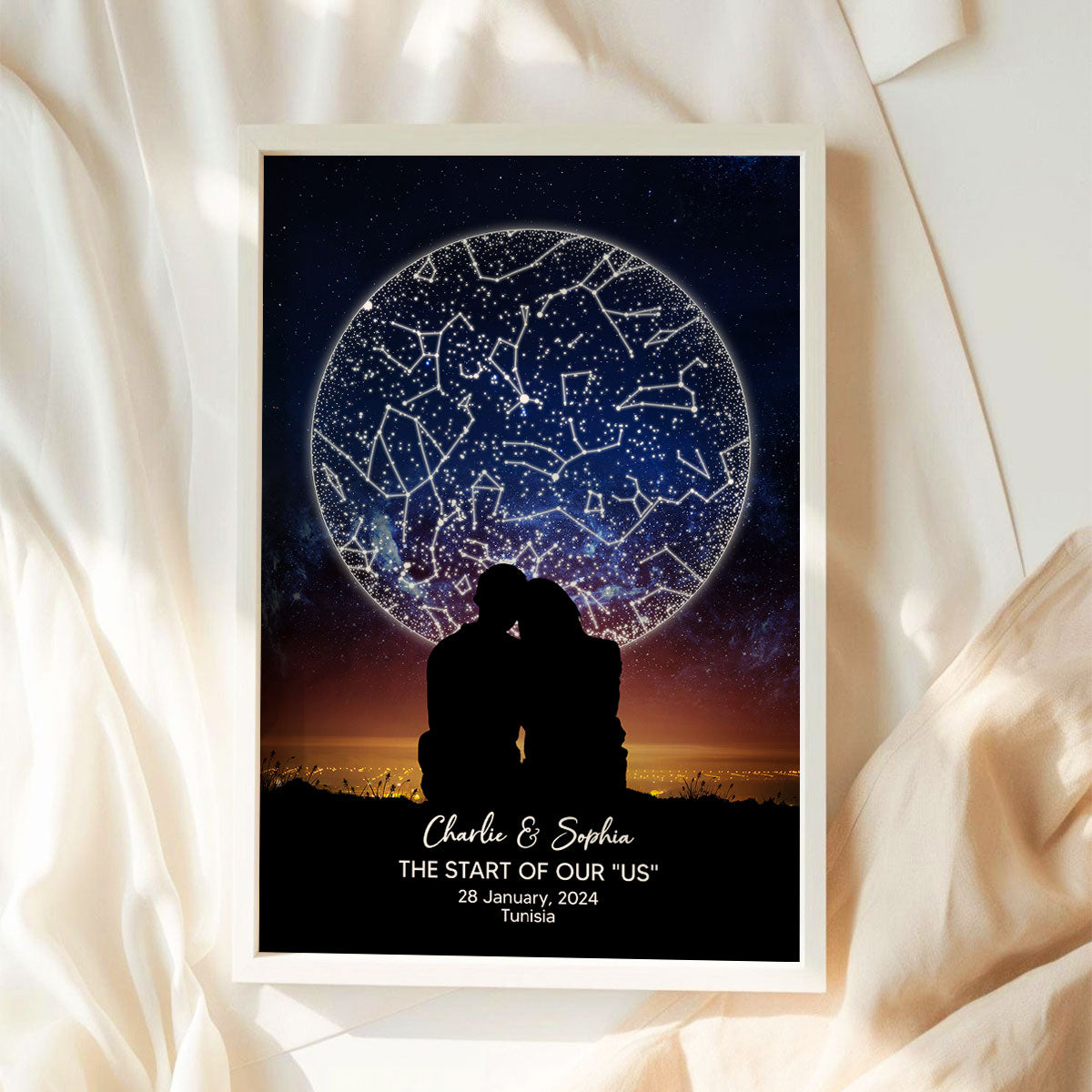 Custom Star Map Couple Under Sky Poster, Capture the Precious Moment, The Night We Met Couple Anniversary Gift, Wedding Gift, Constellation Print, Real Astronomical Data
