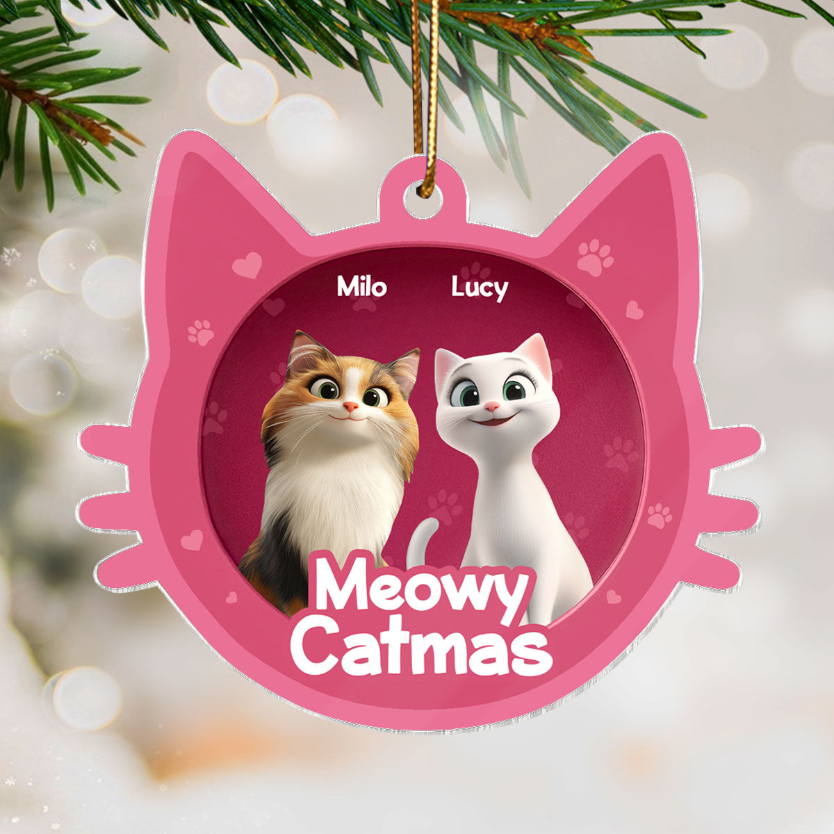 Meowy Catmas Cat Face 3D Effect Toy Box Personalized Acrylic Ornament, Christmas Gift for Cat Lovers