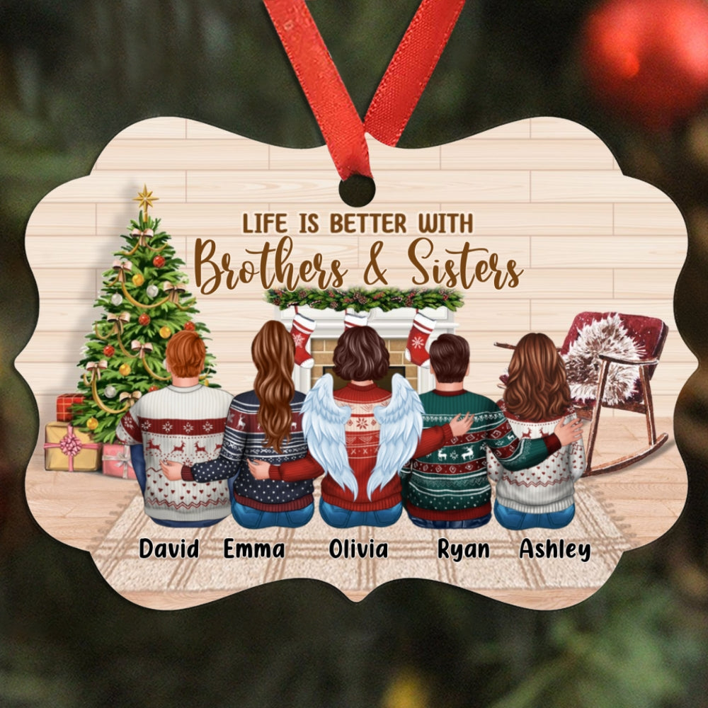 Brothers Sisters Besties Siblings Sitting In House Personalized Christmas Ornament