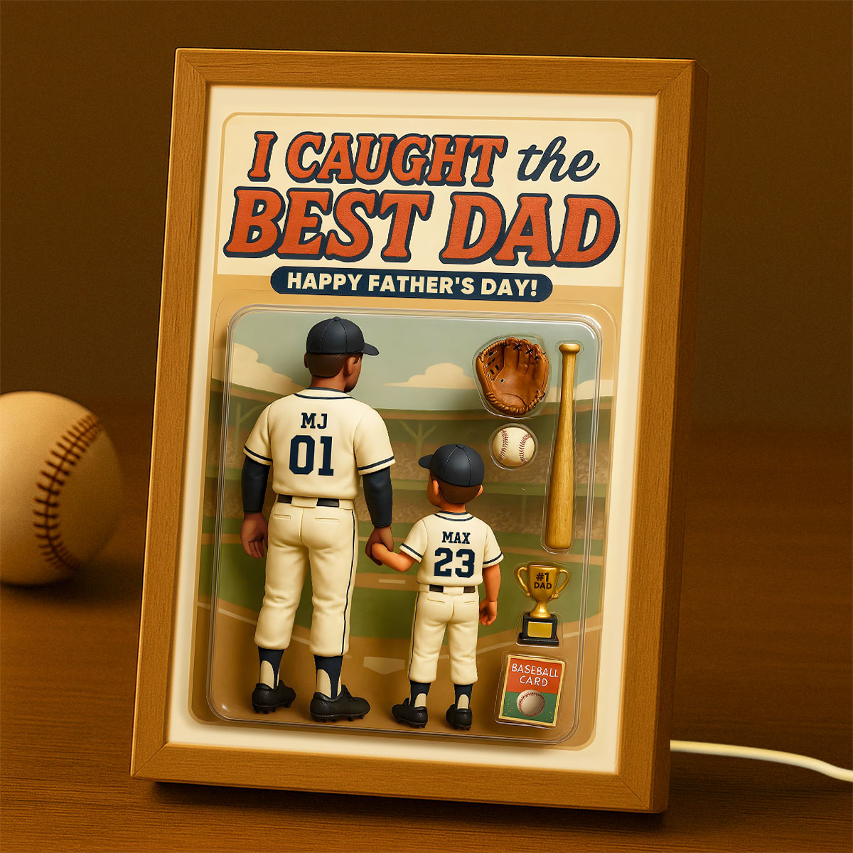 We Caught the Best Dad Baseball Custom Figure Personalized Frame Light Box, Father's Day Gift for Dads