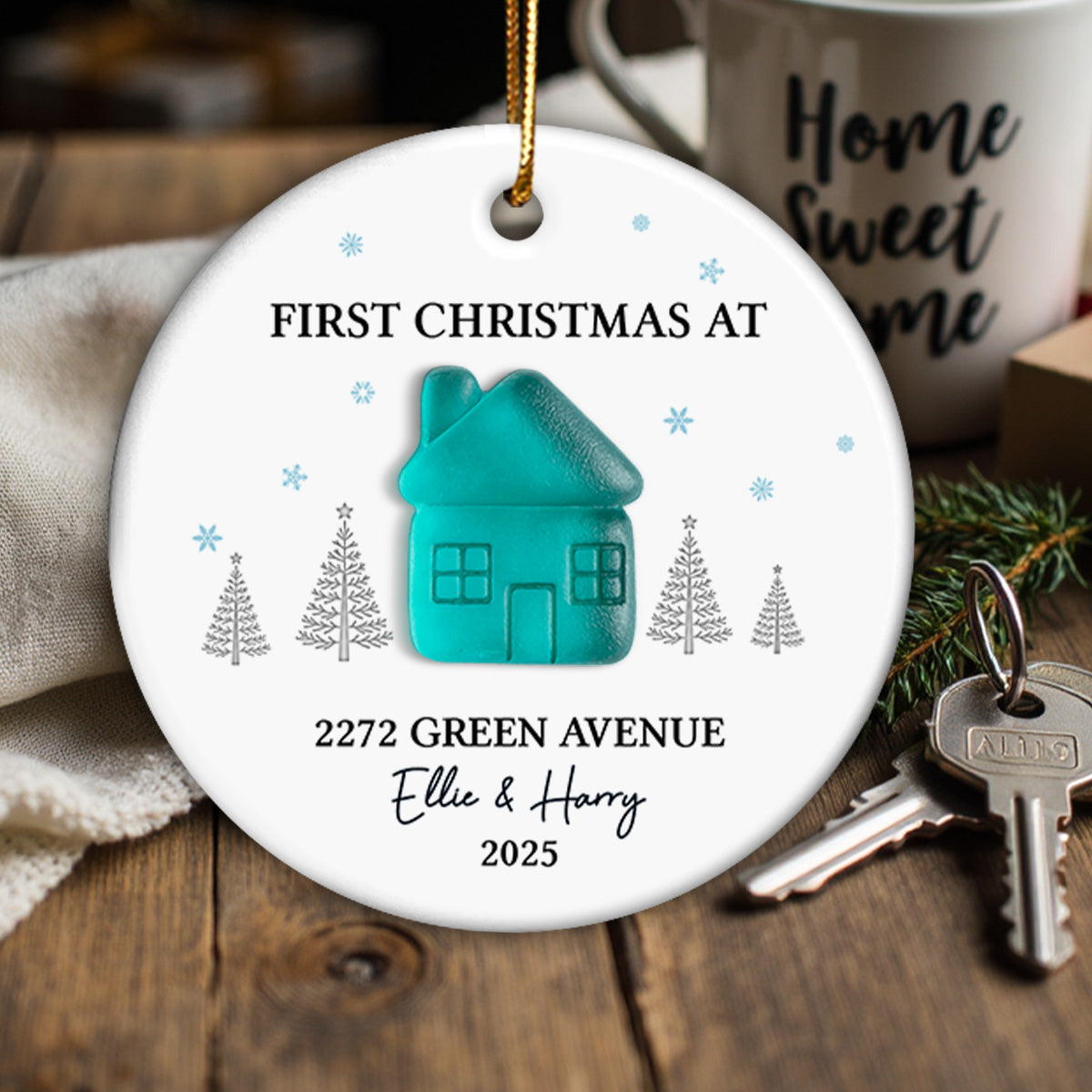 First Christmas New Home 3D Sea Glass Effect - Personalized Ceramic Ornament With Acrylic Pieces - New Home Decor