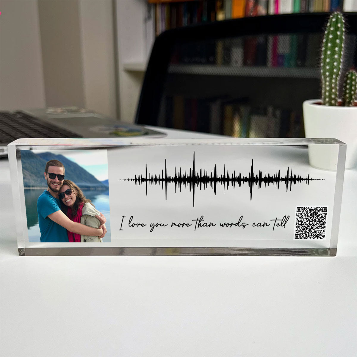Sound Wave Art, Voice Recording Gift Photo Inserted QR Code Personalized Acrylic Block Plaque