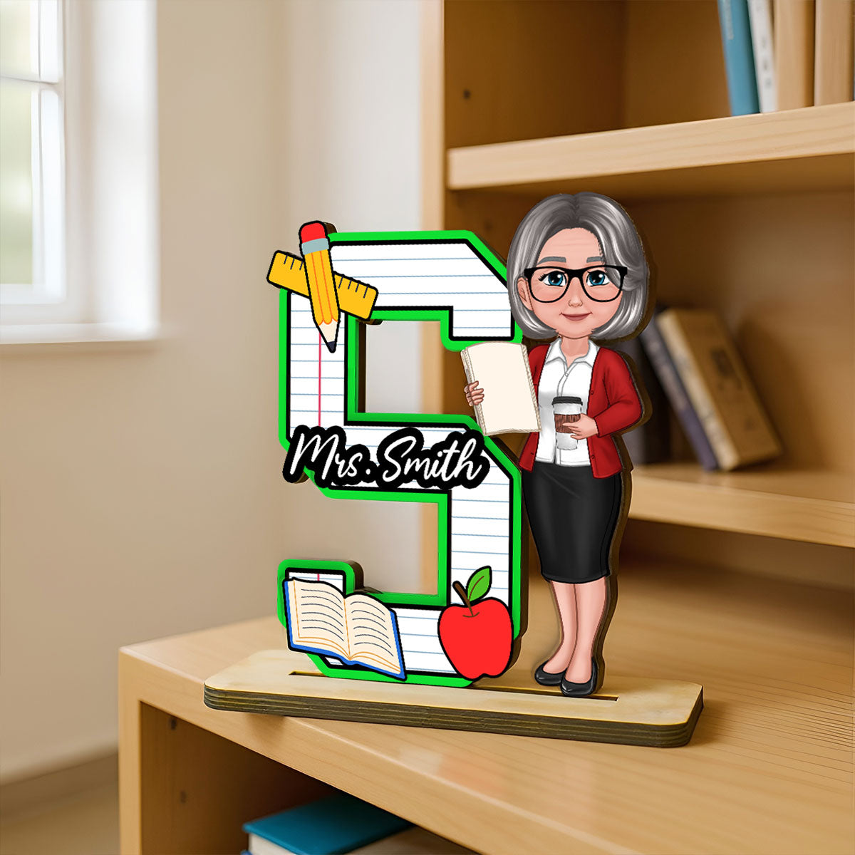 Teacher Initial Name Personalized 2-Layer Standing Wooden Plaque, Back to School gift
