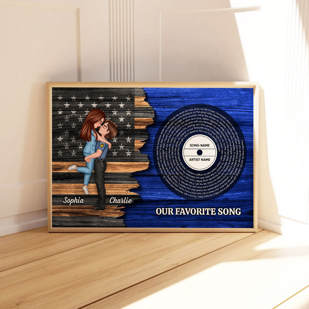 Hero Couple Nation Flag Vinyl Lyrics Favorite Song, Gift by Occupation For Her, For Him Personalized Poster, Anniversary Gift for Couple