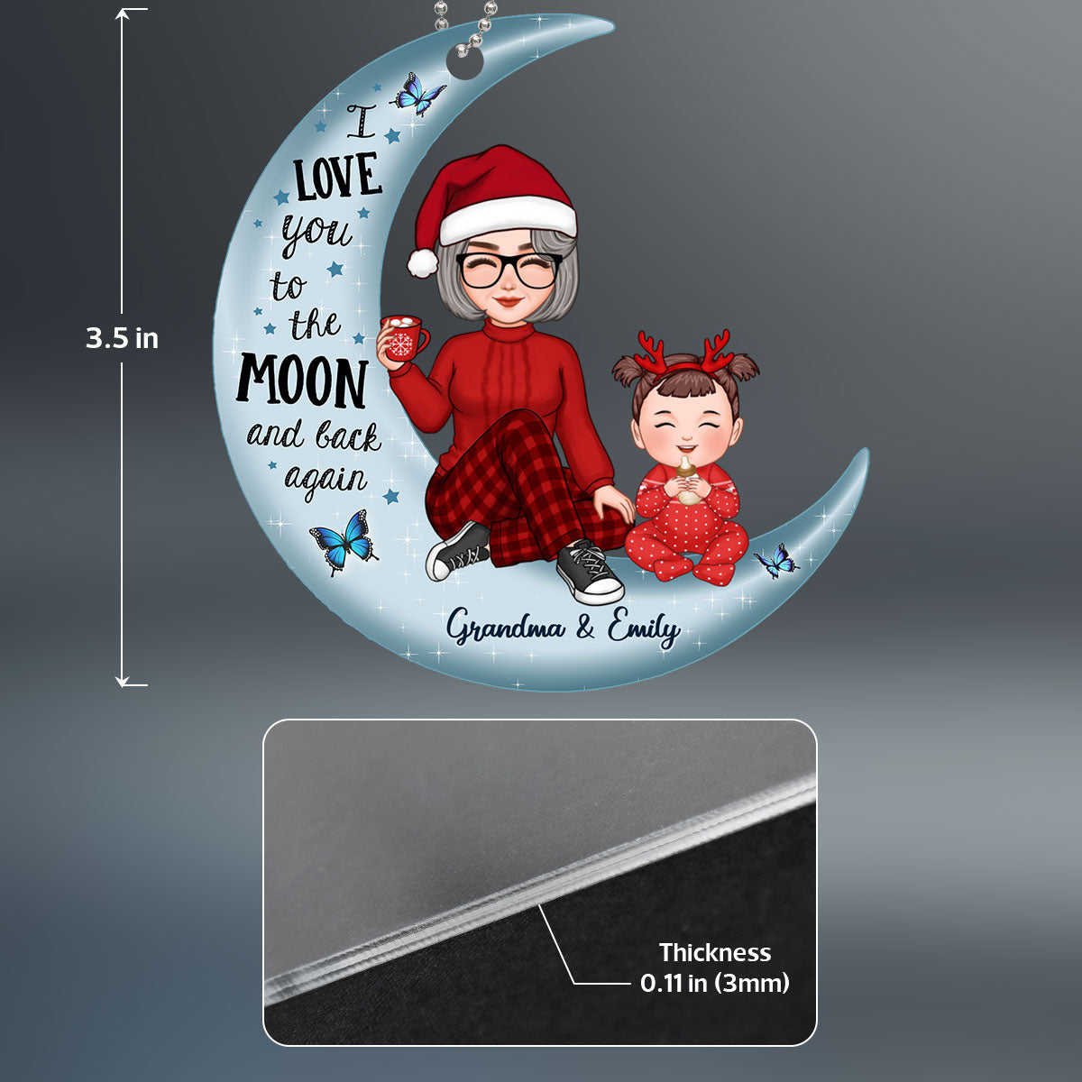 Cute Grandma & Grandkid On Moon Christmas Gift - Personalized Acrylic Ornament - Christmas Gift