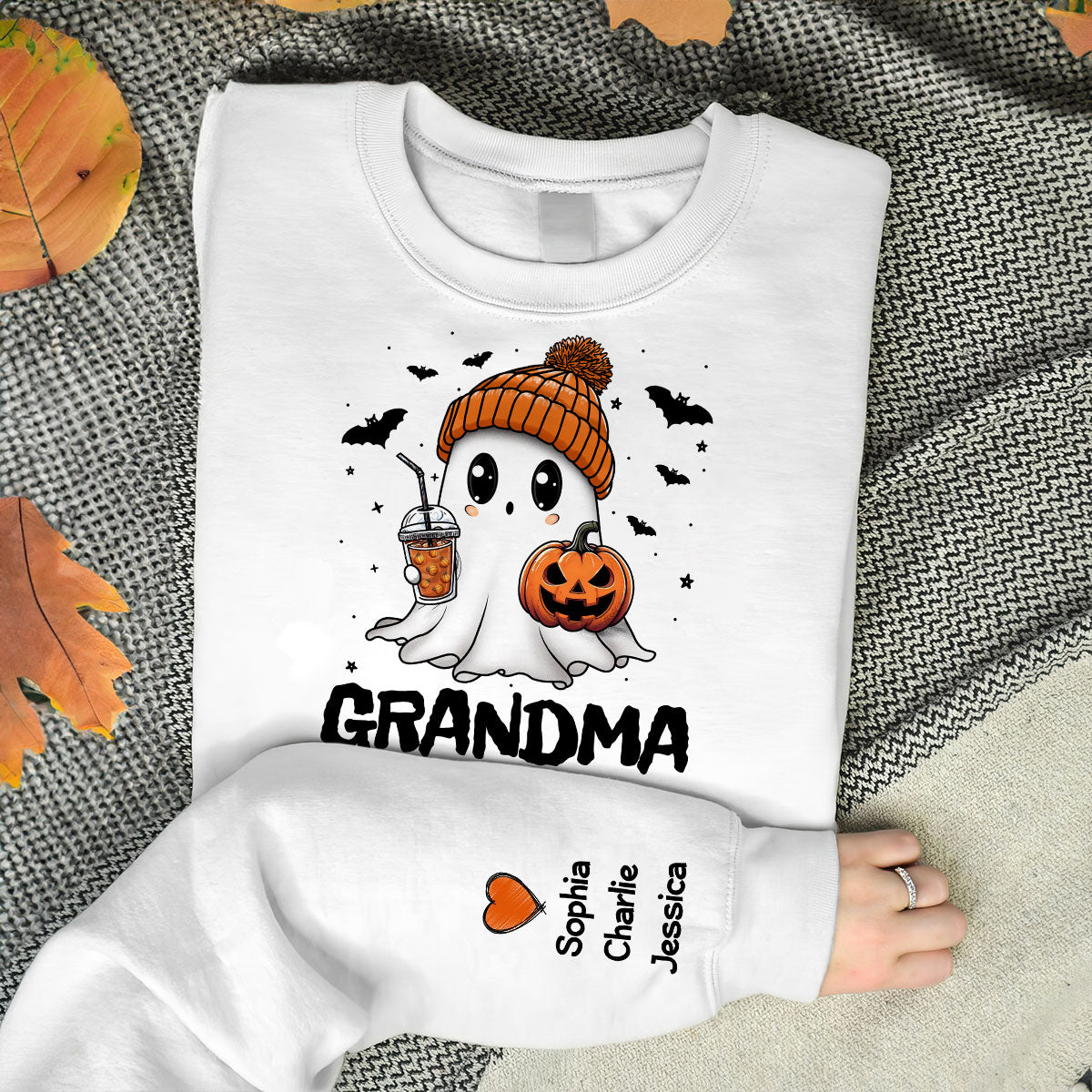 Fall Season Halloween Grandma Boo Personalized Sleeve Printed Sweatshirt, Gift For Grandma