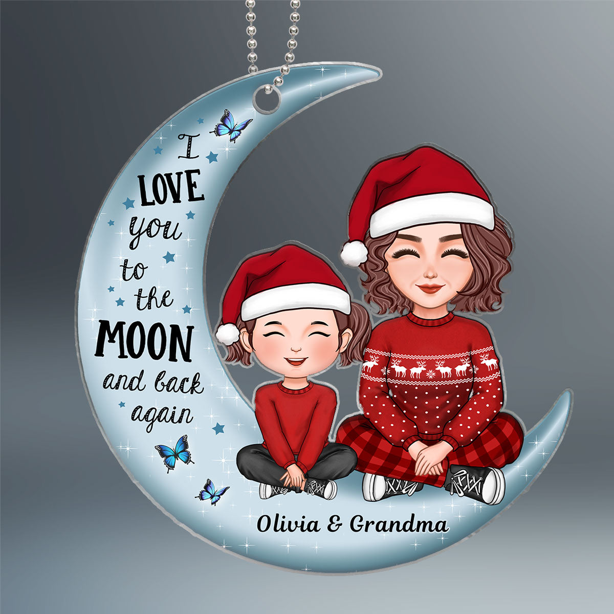 Grandpa Grandma Love You To The Moon And Back - Personalized Acrylic Ornament - Heartwarming Gift For Grandkids