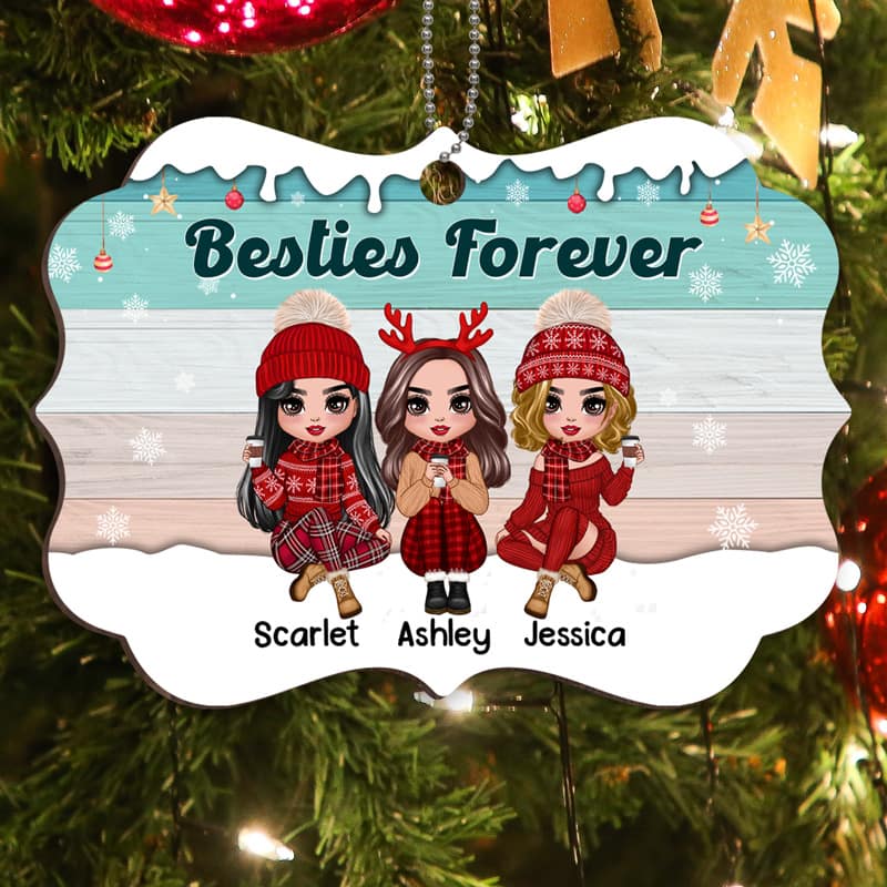 Snow Wooden Doll Sisters Best Friends Personalized Wooden Ornament