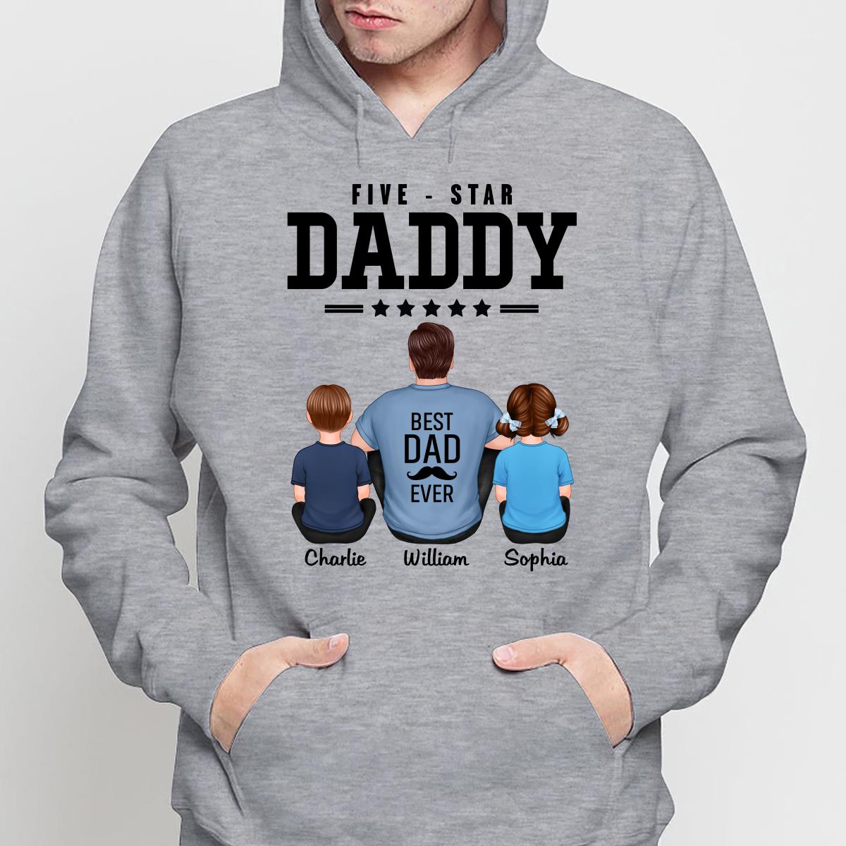 Five Star Dad Grandpa Back View Sitting Personalized Shirt