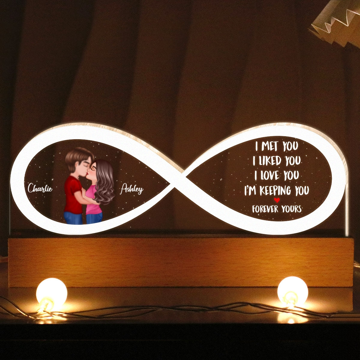 Couple Infinity I Met You Personalized Acrylic Block LED Night Light,  Gift, Anniversay Gift For Couples