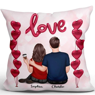 Couple Sitting Back View Love Balloon Personalized Pillow