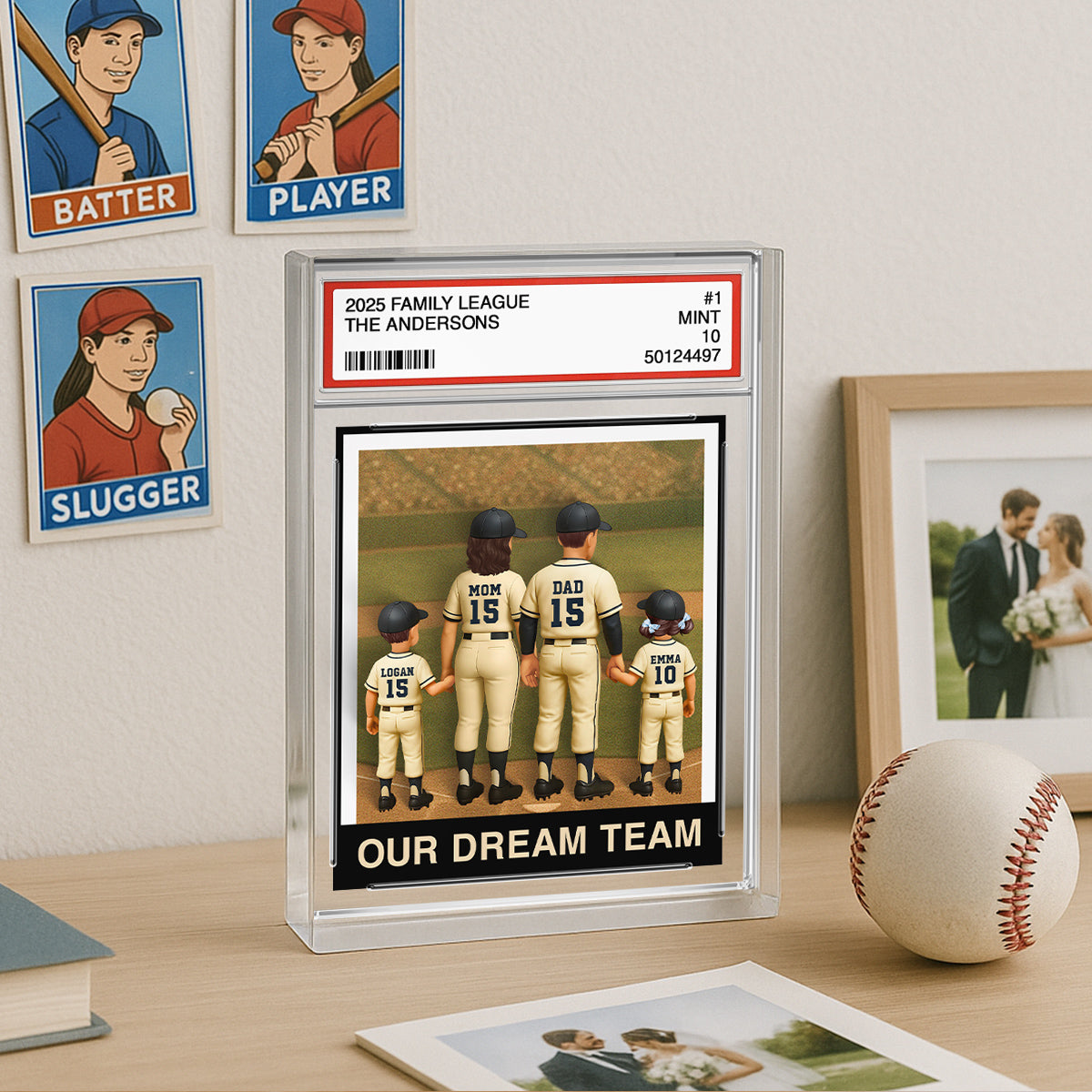 Baseball Family Couple & Kids Trading Card Style Personalized Acrylic Block Plaque