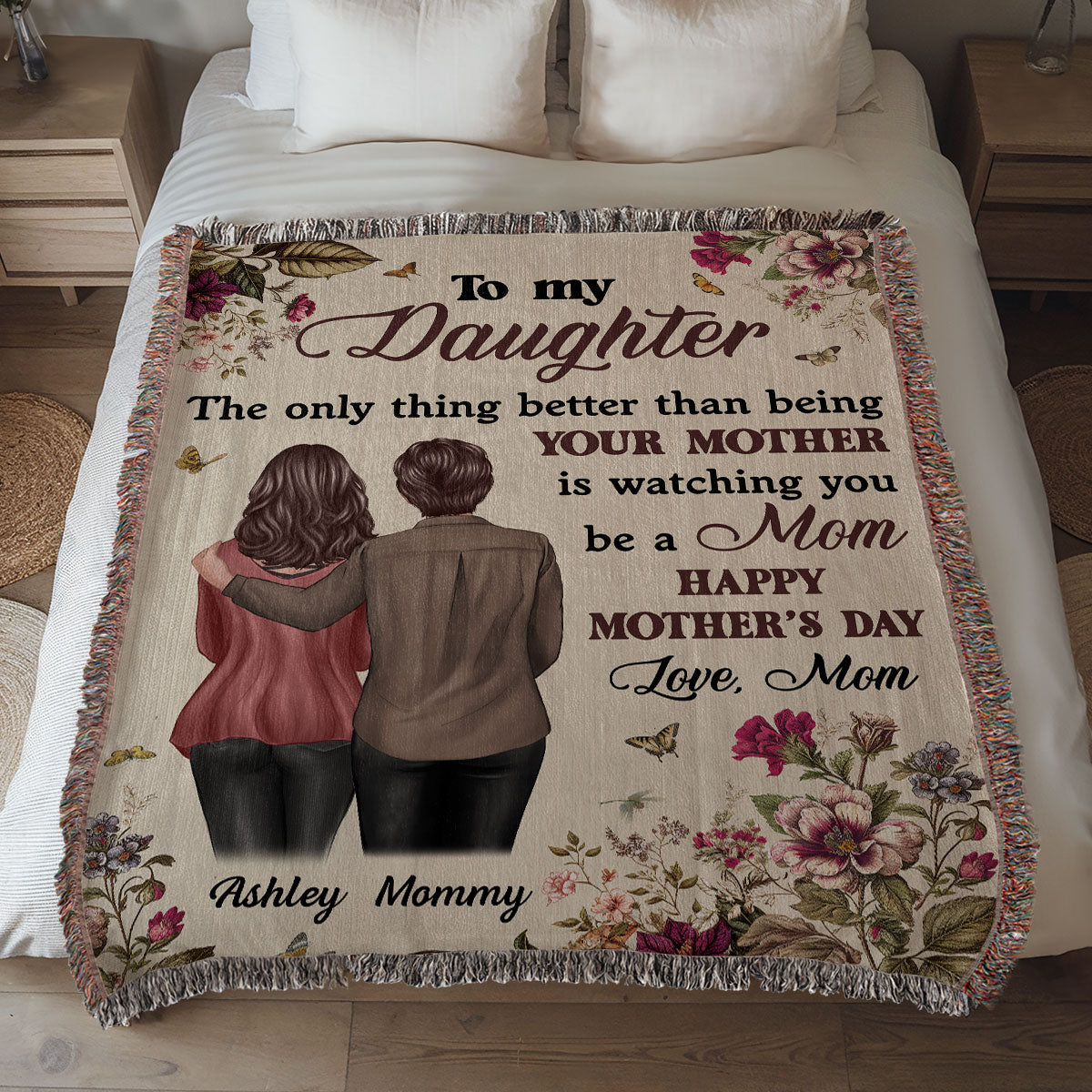 To My Daughter From Mom Happy Mother's Day Personalized Tapestry Woven Blanket, Gift For Daughter