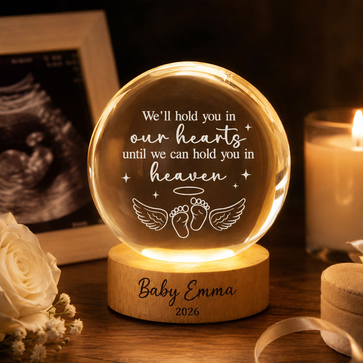 Baby Loss Memorial - Personalized Crystal Ball LED Night Light - Miscarriage Grieving Gift, Angel Baby Memorial Gifts