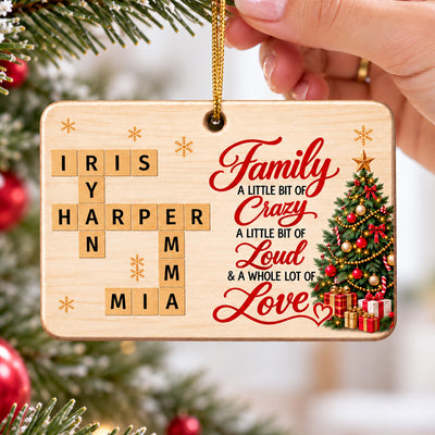 Family A Whole Lot Of Love Crossword Name Puzzle Art - Personalized Wooden Ornament - Christmas Decor For Family, Siblings