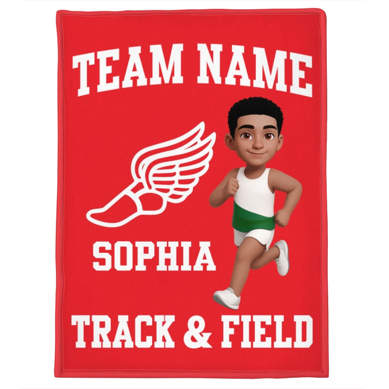 Track & Field Boy Girl Custom Name And Team Name - Personalized Fleece Blanket - Christmas Gift For Grandson, Son, Granddaughter, Daughter