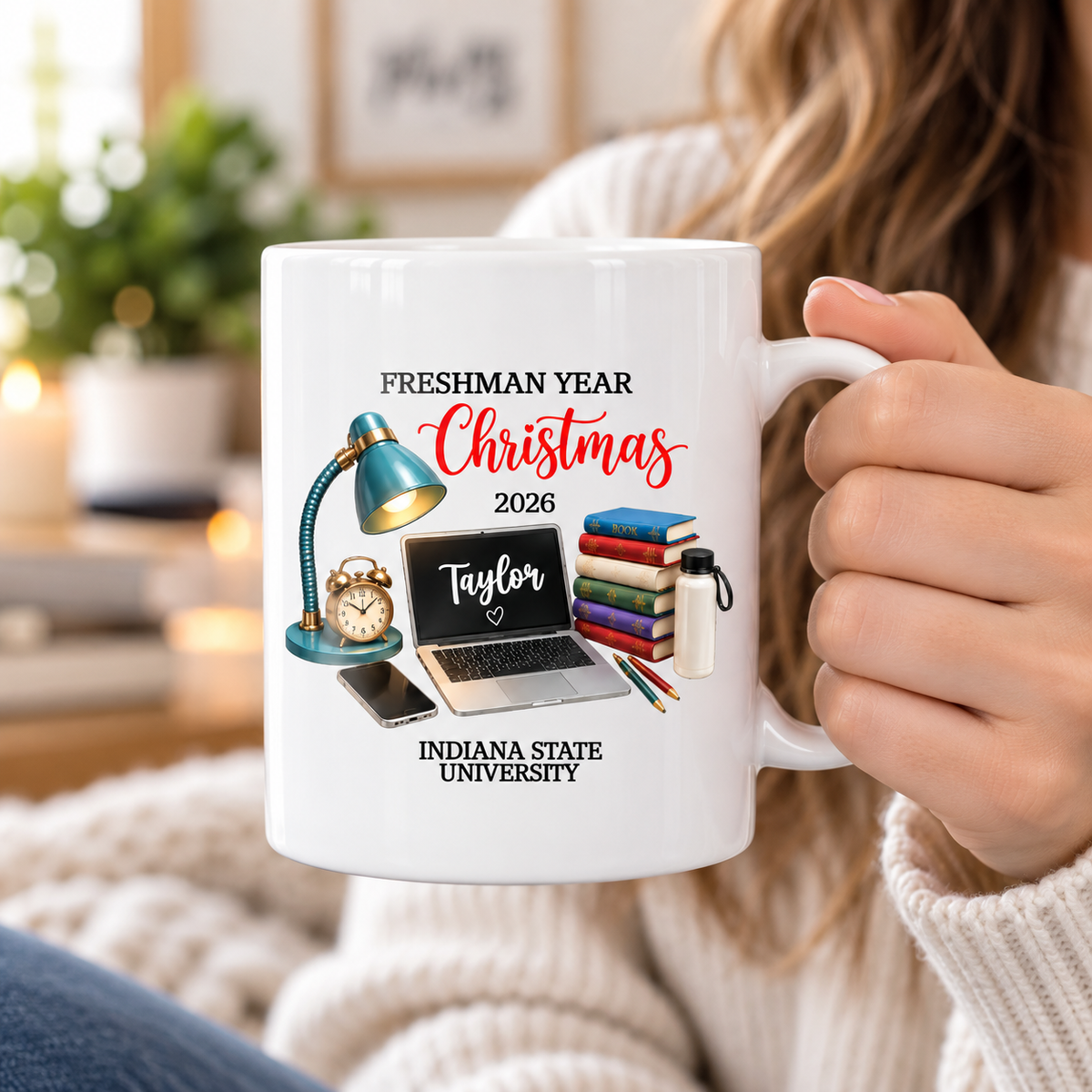 Freshman Year Christmas Study Desk – Personalized Mug – College Student Christmas Gift, First Year Keepsake
