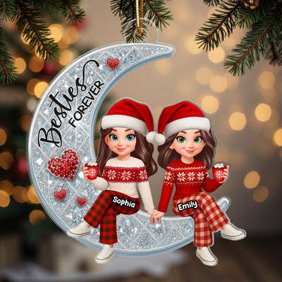 3D Shinning Effect Besties Forever On Moon - Personalized Acrylic Ornament