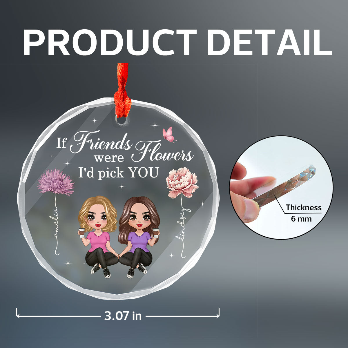If Friends Sisters Were Flowers I'd Pick You Birth Month Flowers Personalized Glass Ornament, Gift For Best Friends, Besties, BFF, Sisters
