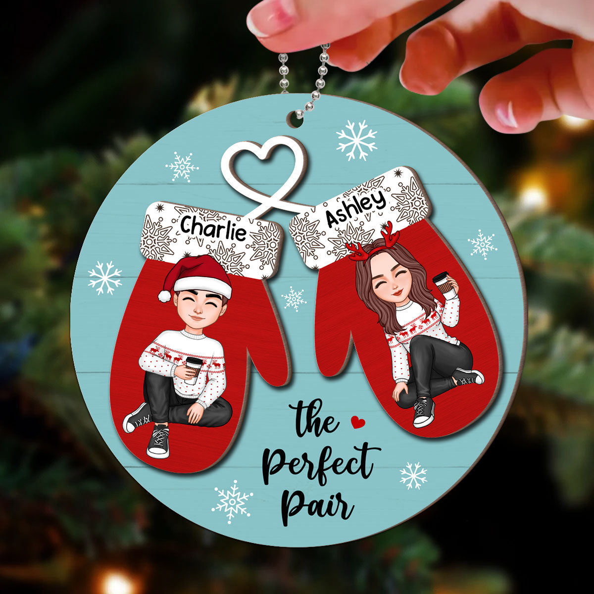 Perfect Pair Happy Christmas Couple Personalized 2-Layer Wooden Ornament