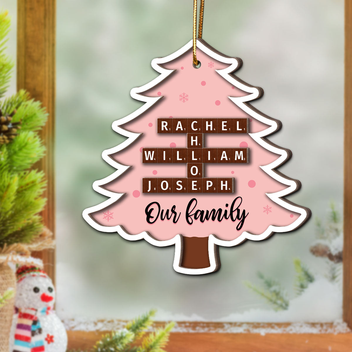 Family Names Puzzle Crossword In Christmas Tree Personalized 2-Layer Wooden Ornament, Christmas Gift For Family