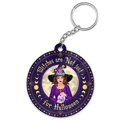 Witches Are Not Just For Halloween Pretty Witch With Crystal Ball Personalized Circle Acrylic Keychain