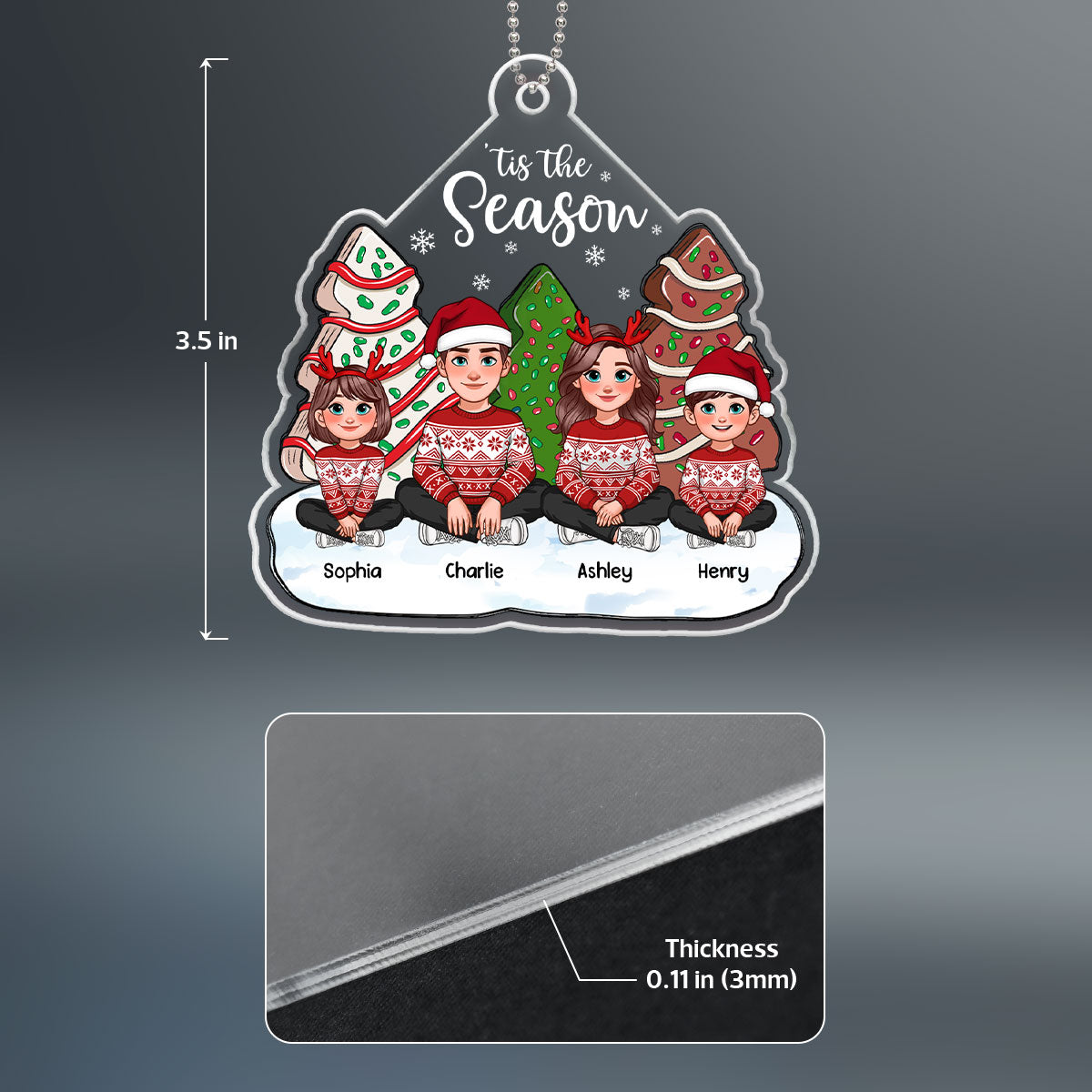 Tis The Season Animated Family Sitting By Christmas Tree Cake Personalized Acrylic Ornament