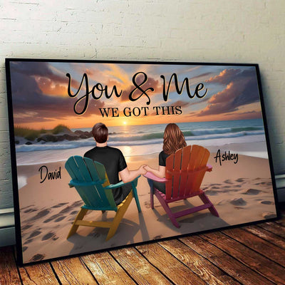 Sunset Beach Landscape Couple Sitting Personalized Poster, Birthday Gift, Anniversary Gift For Him, For Her