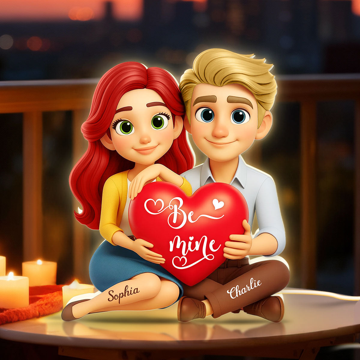 Eternal Love Cartoon Couple Sitting - Personalized Light Box - Sentimental Gift for him, for her