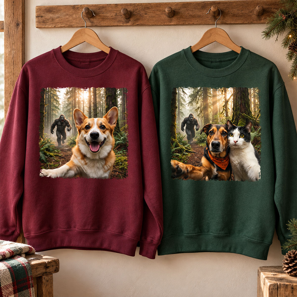 Custom Bigfoot Running After Dog Photo - Personalized Shirt - Christmas Gift for Dog Dads, Dog Moms, Pet Lovers