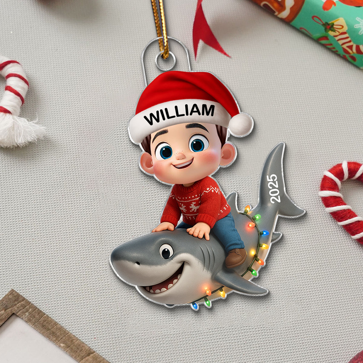 3D Effect Little Kid Favorite Animals Shark Christmas Personalized Acrylic Ornament, Fun & Unique Gift For Kids, Grandkids