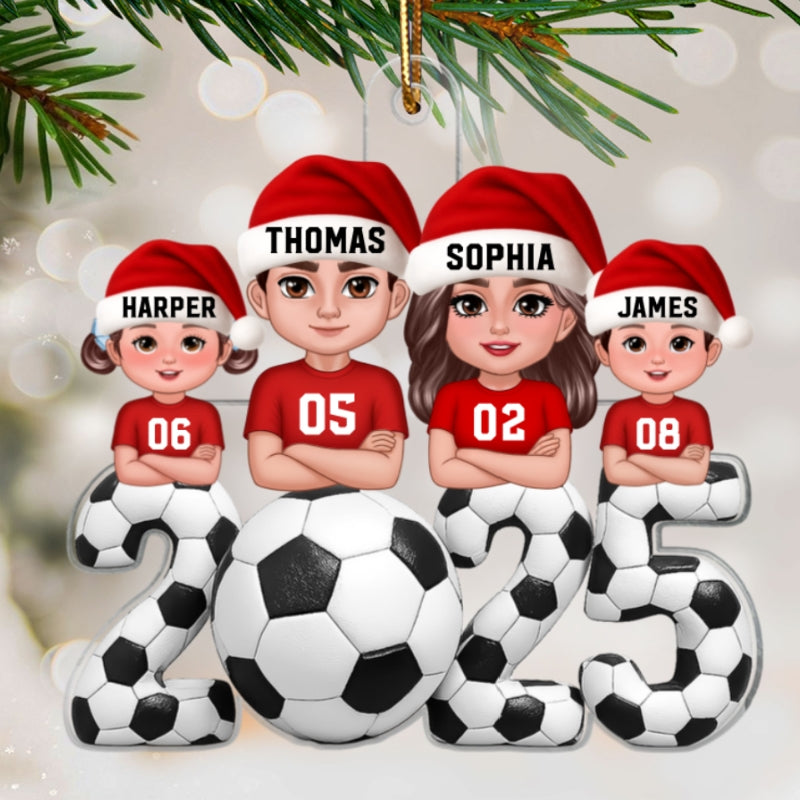 3D Effect Christmas Soccer Family - Personalized Acrylic Ornament