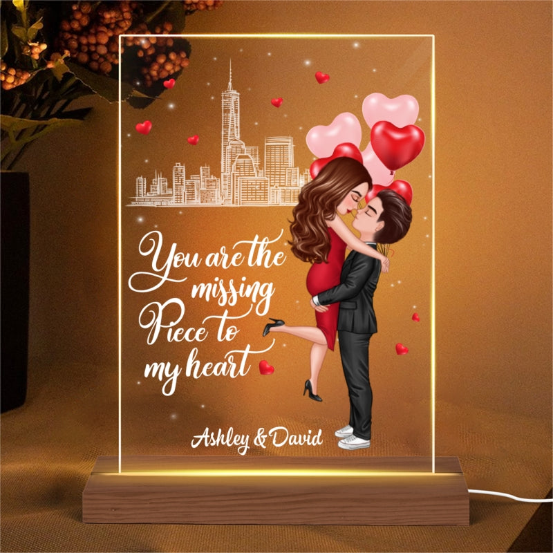 The Missing Piece To My Heart Personalized Plaque LED Night Light, Acrylic LED Lamp, Valentine‘s Day Gift For Him, For Her