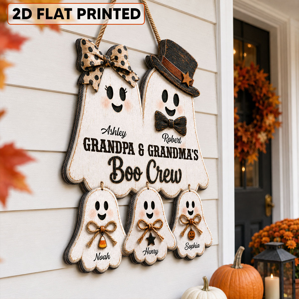 Rustic Halloween Grandpa Grandma's Boo Crew - Personalized Wood Sign - Halloween Decoration For Grandparents