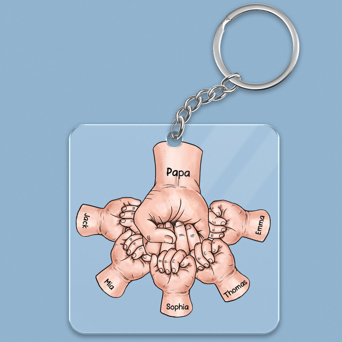 Dad Grandpa And Kids Fist Bump Hands Personalized Acrylic Keychain