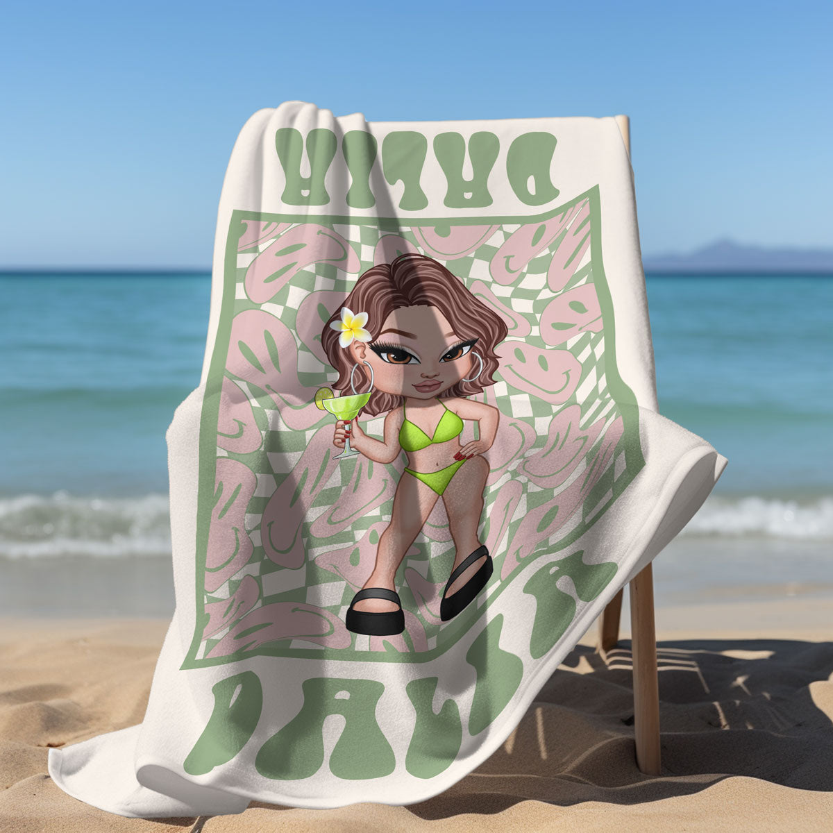 RETRO Multi Style Personalized Beach Towel, Name Bath Towel, Birthday Vacation Summer Gift