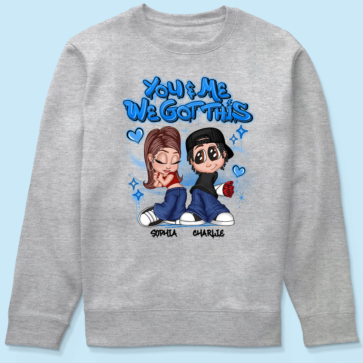 Y2K Couple Airbrushed - Personalized Shirt - Unique Valentine's Day Gift For Him, Gift For Her