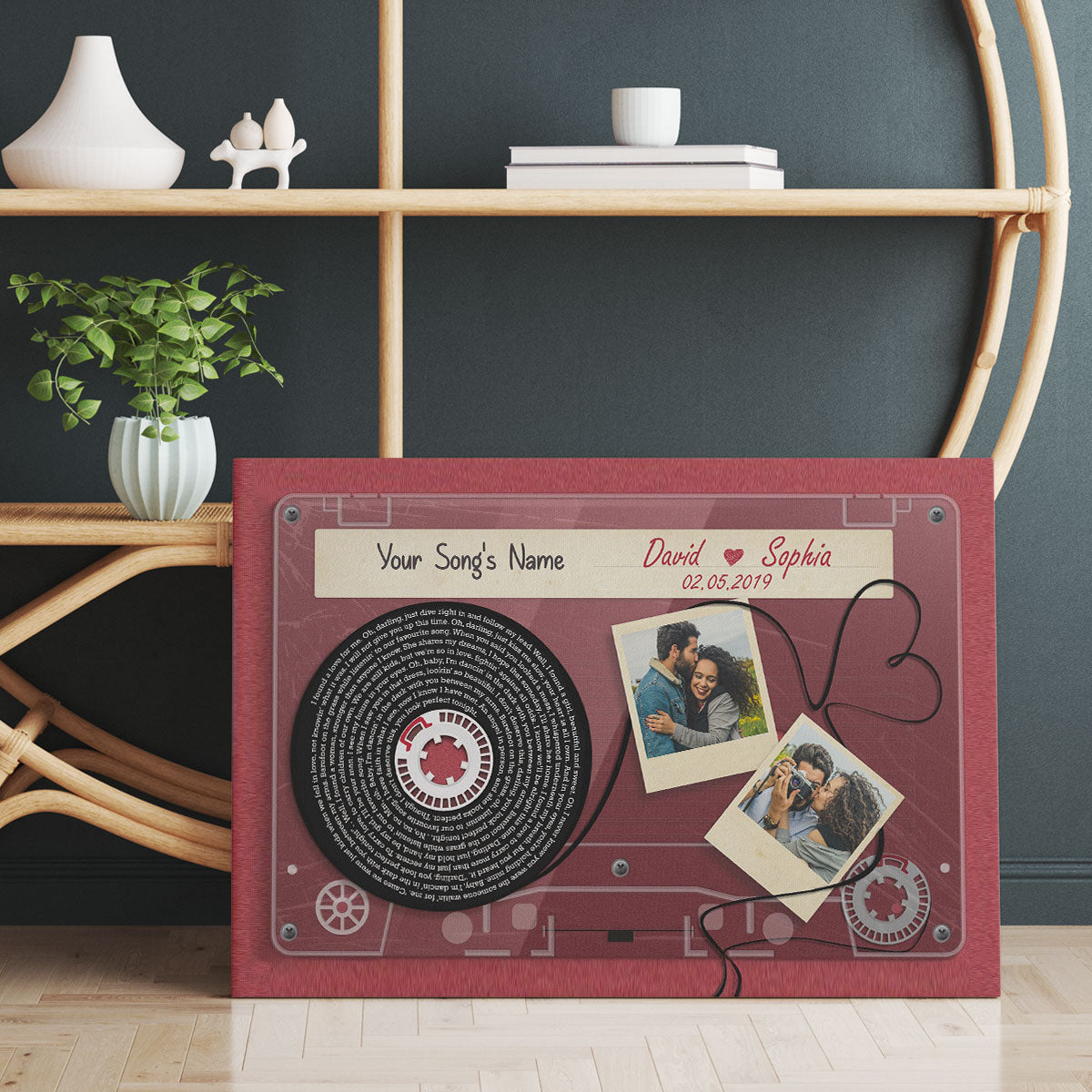 Red Cassette Tape Song Lyrics Art Personalized Canvas, Anniversary  Gift For Him, For Her, For The Couple