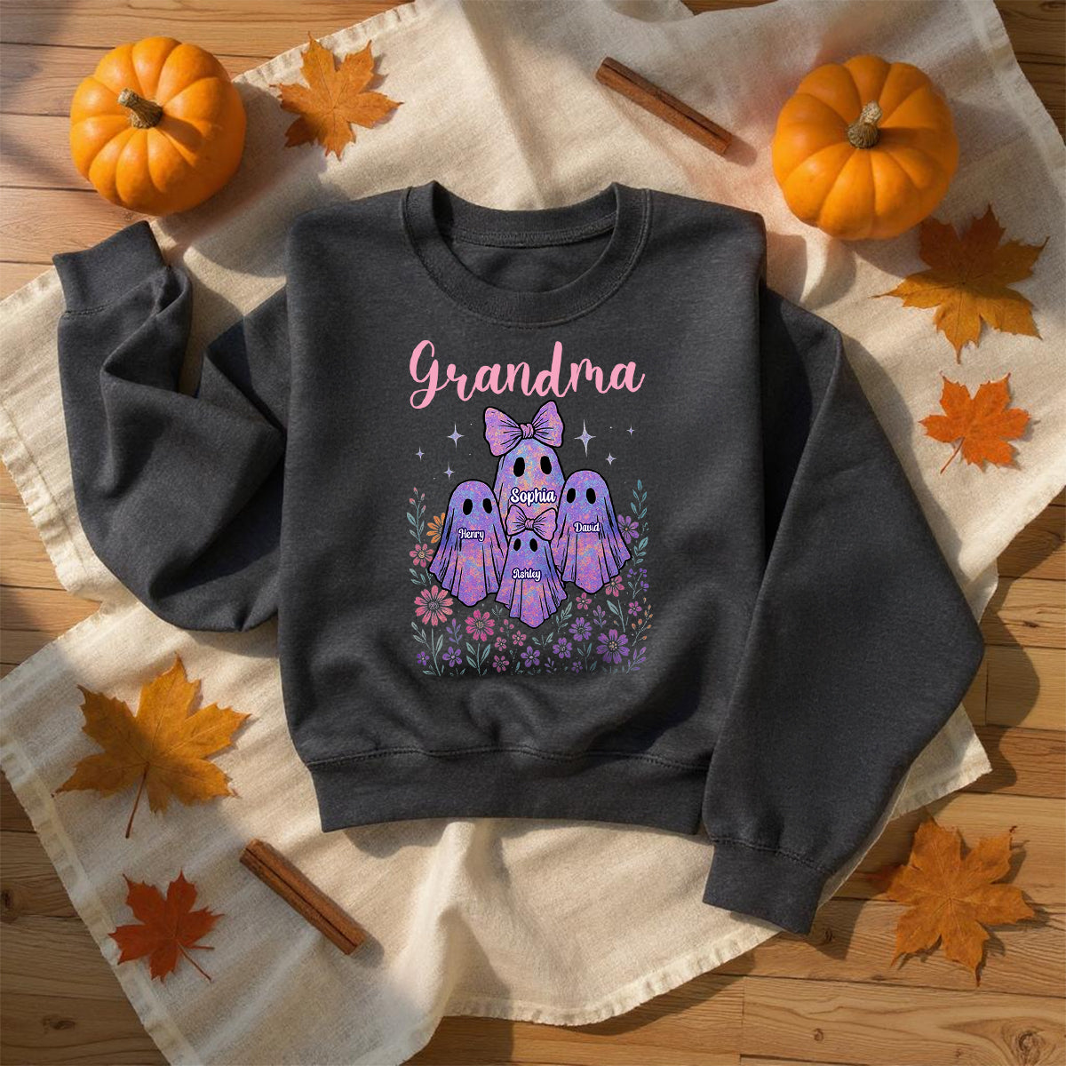 Grandma Mom Iridescent Cute Ghost Personalized Sweatshirt, Halloween Gift