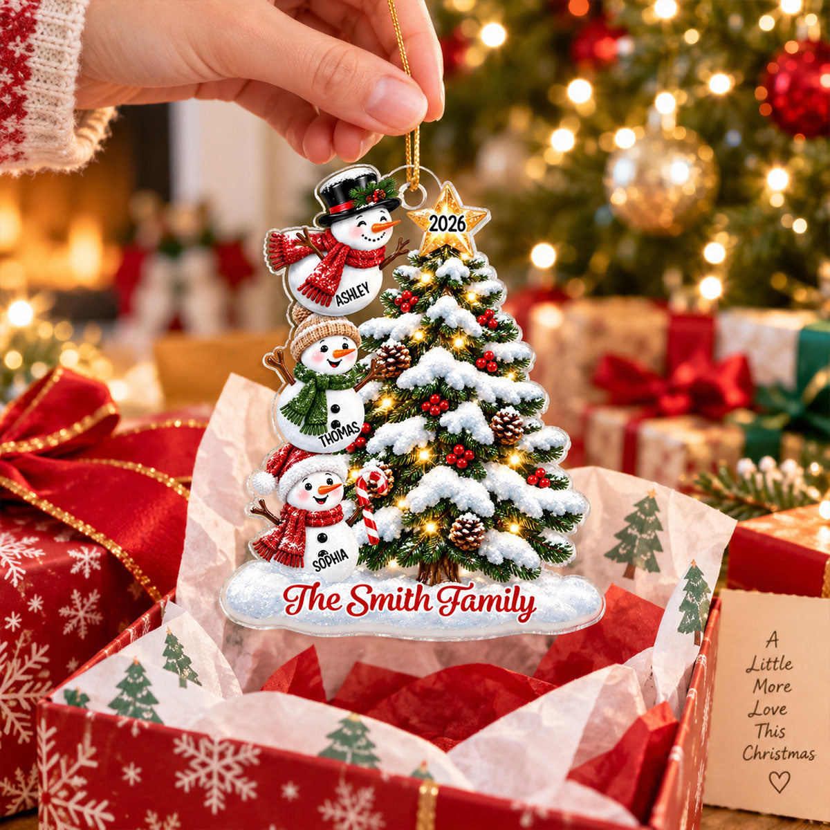 Snowman Family Grandkids Christmas Tree - Personalized Acrylic Ornament - Gift For Boys, Girls