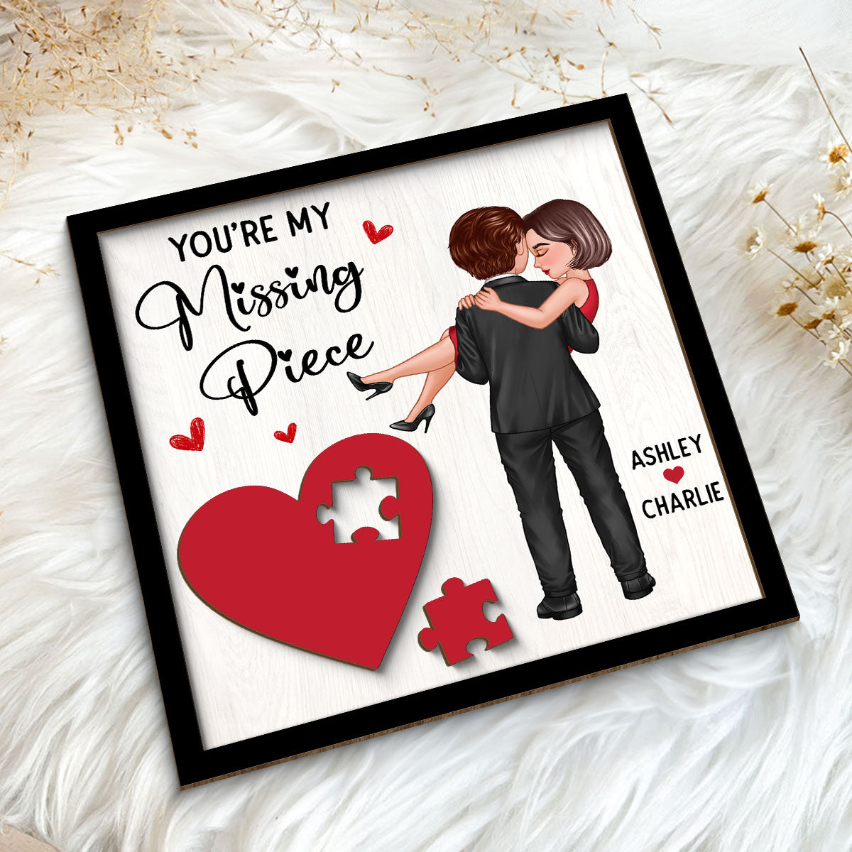 Couple Holding Red Heart Valentine‘s Day Gift For Her Gift For Him Personalized 2-Layer Wooden Plaque, Valentine‘s Day Gift For Him, For Her