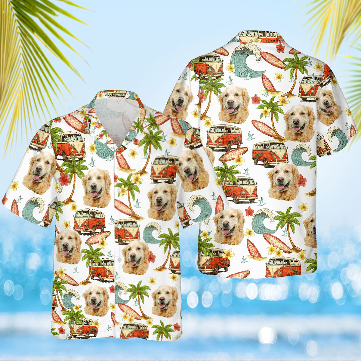 Summer Vibe Pattern Custom Dog Cat Face Personalized Hawaiian Shirt