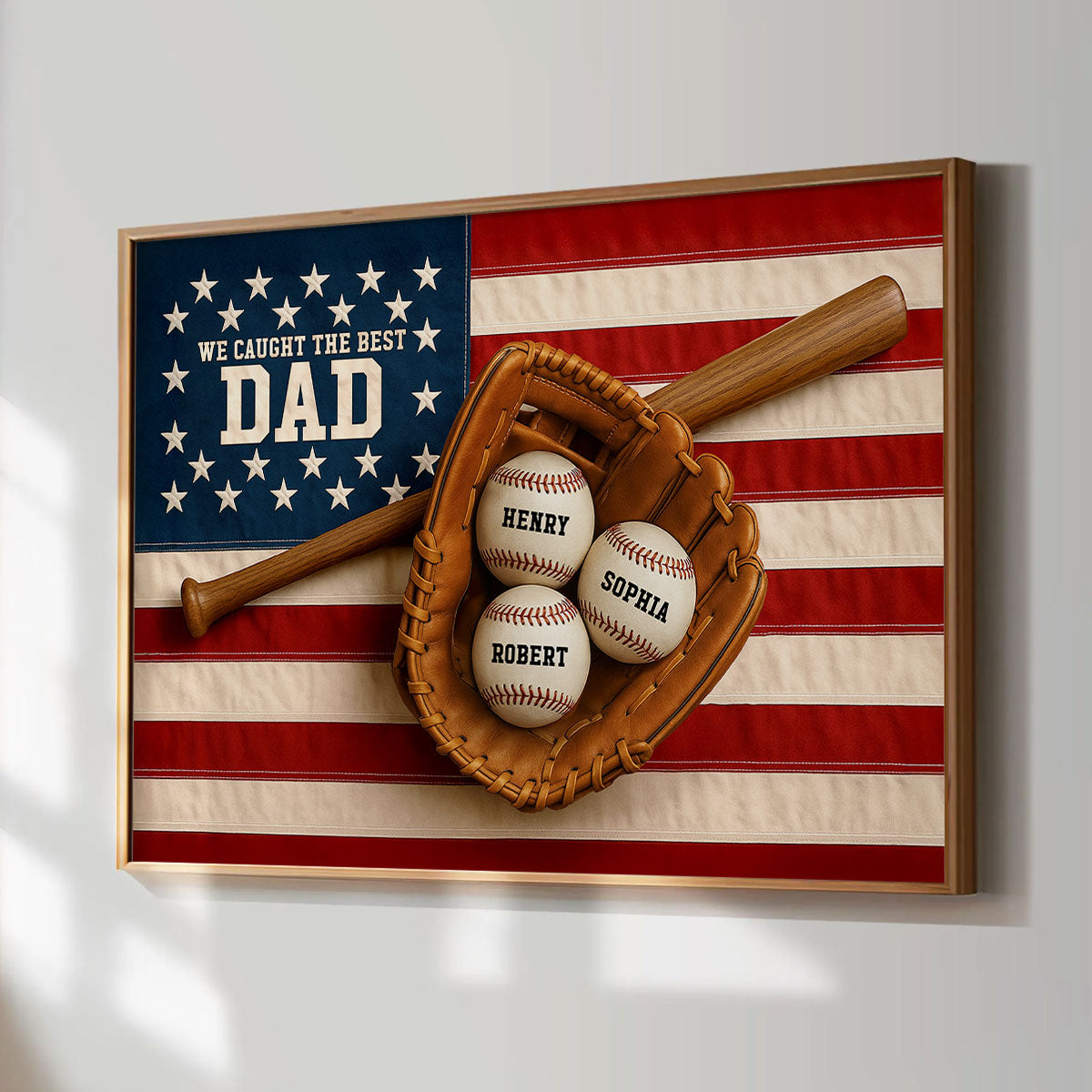 Nation Flag We Caught The Best Dad Baseball 3D Effect Personalized Poster, Unique Father's Day Gift For Dad