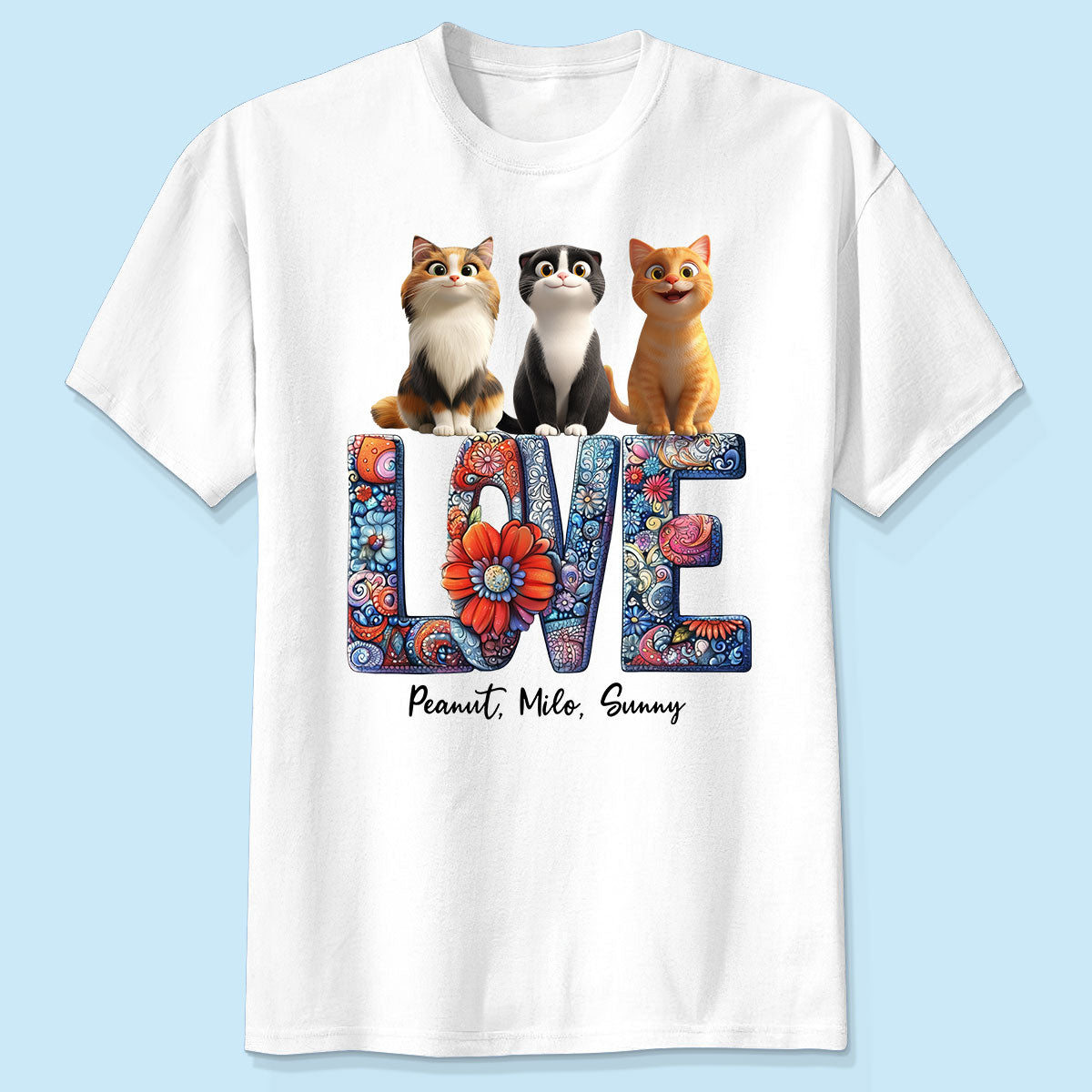 Love Mandala Pattern Cartoon Sitting Cats Personalized Shirt, Gift for Cat Moms