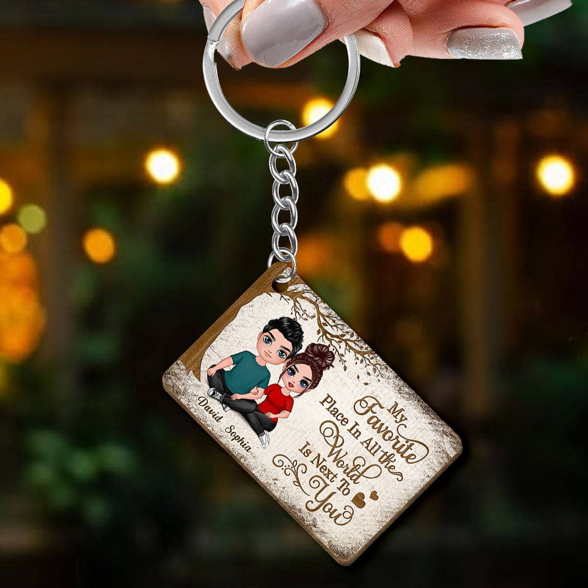 Wooden Tree Couple Personalized Wooden Keychain