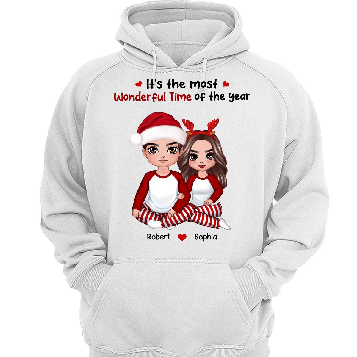 Christmas Doll Couple Sitting Hugging Gift For Him For Her Personalized Shirt