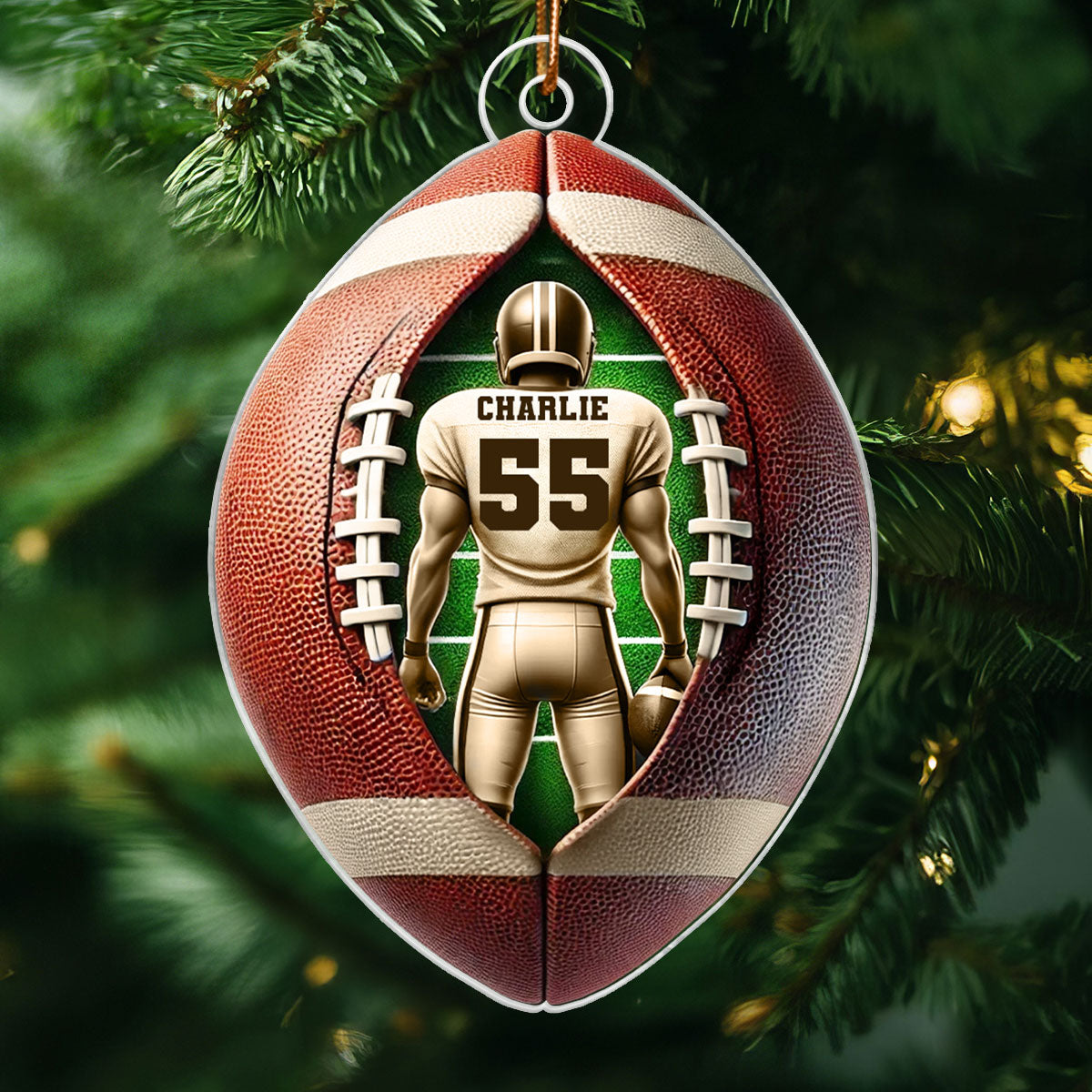 3D Effect Football Player Personalized Acrylic Ornament, Christmas Gift For Football Players, Football Fans