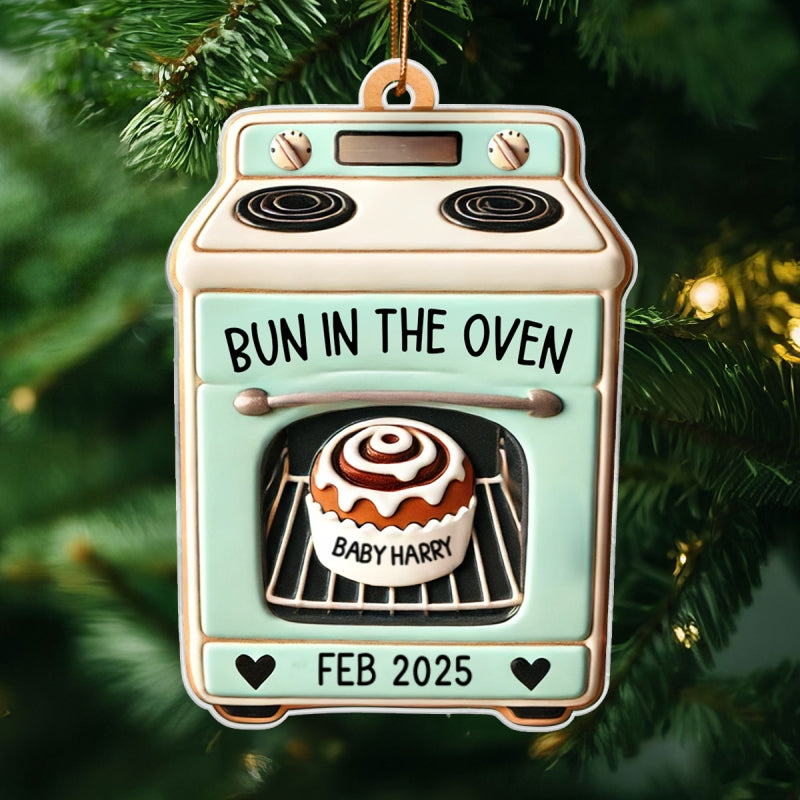 Bun In The Oven Pregnancy Announcement Keepsake Christmas 3D Effect Personalized Acrylic Ornament